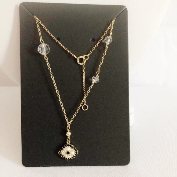 Dainty Third Eye Rhinestone Necklace Gold Tone - Picture 5 of 7